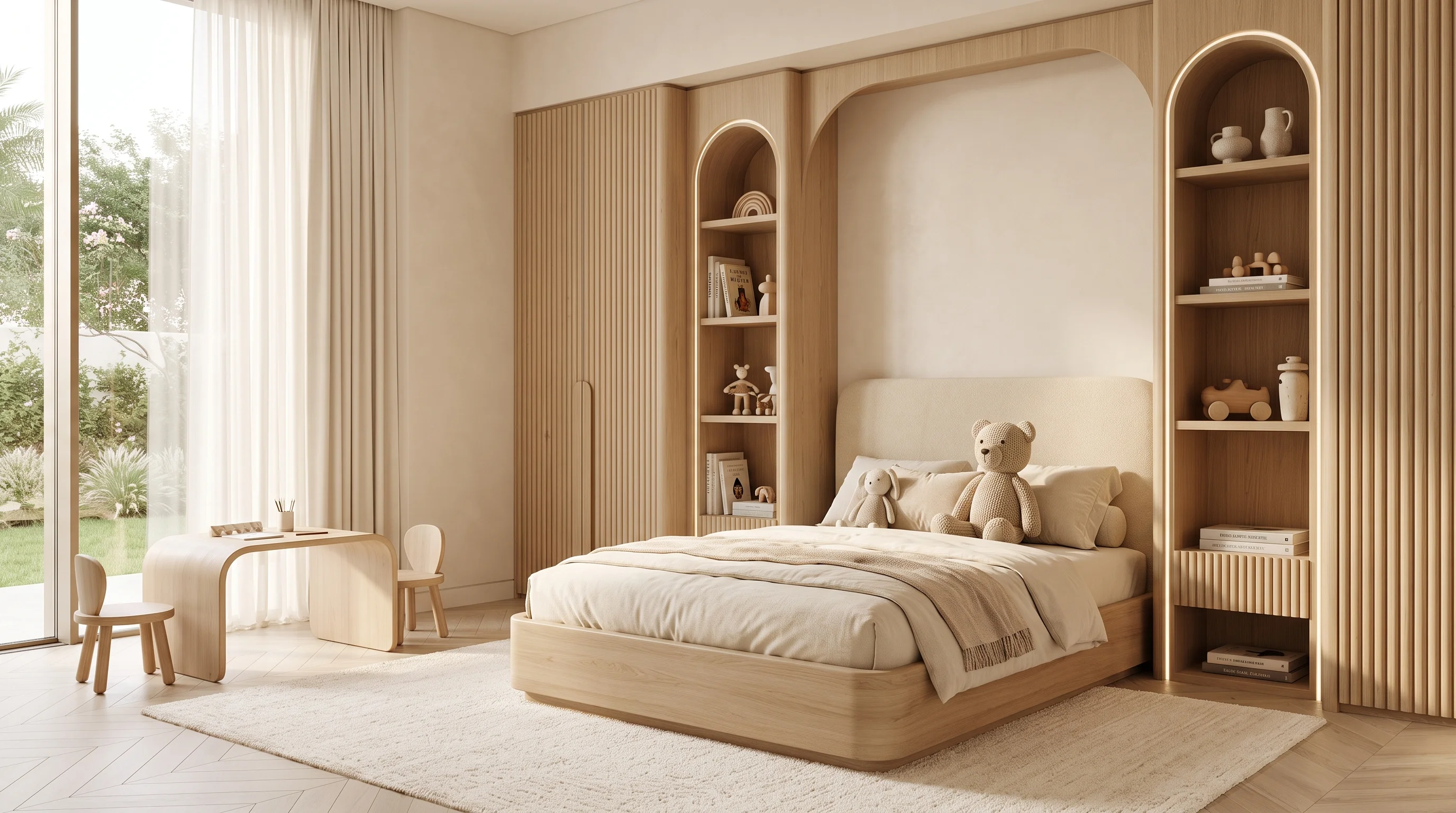 Handcrafted solid European oak bunk bed with integrated storage steps
