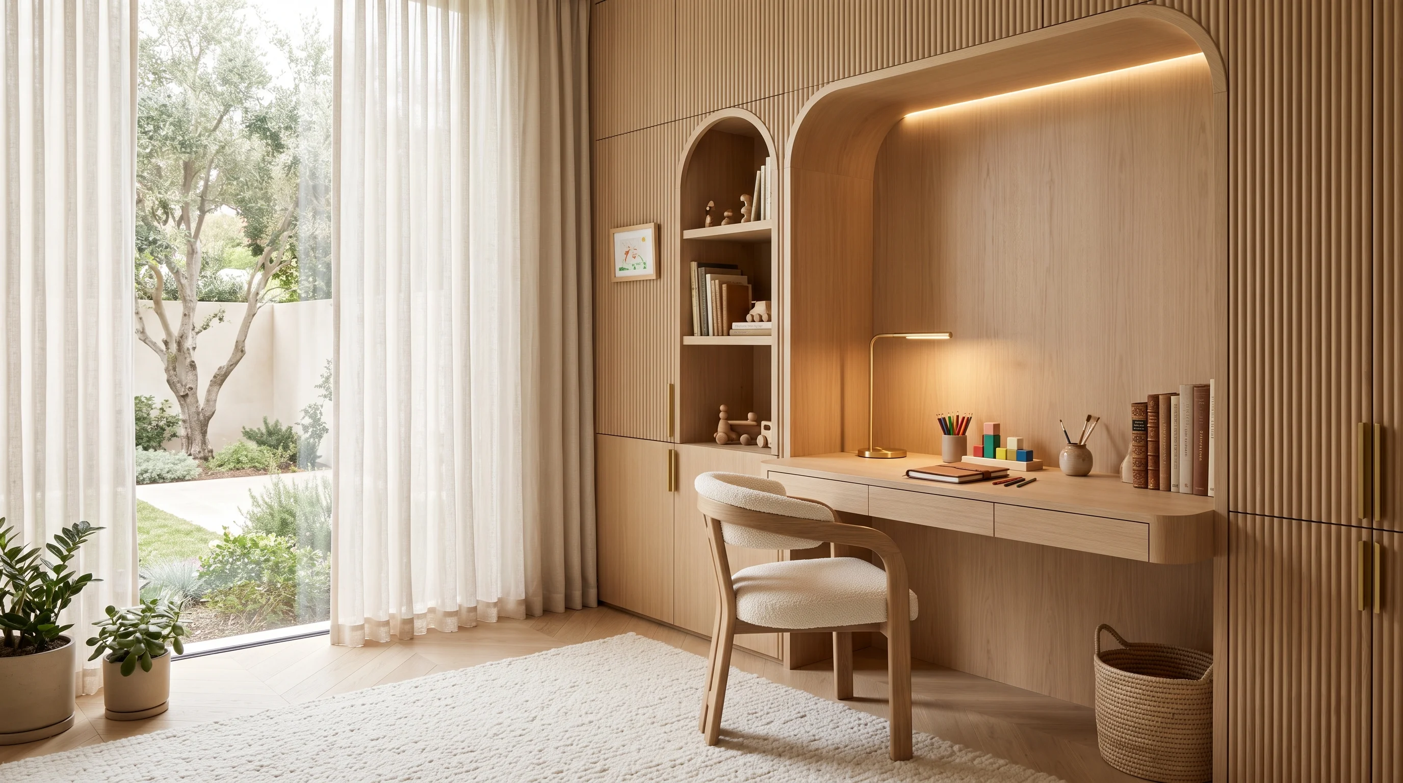 Montessori ergonomic study desk with glare-free ambient cove lighting