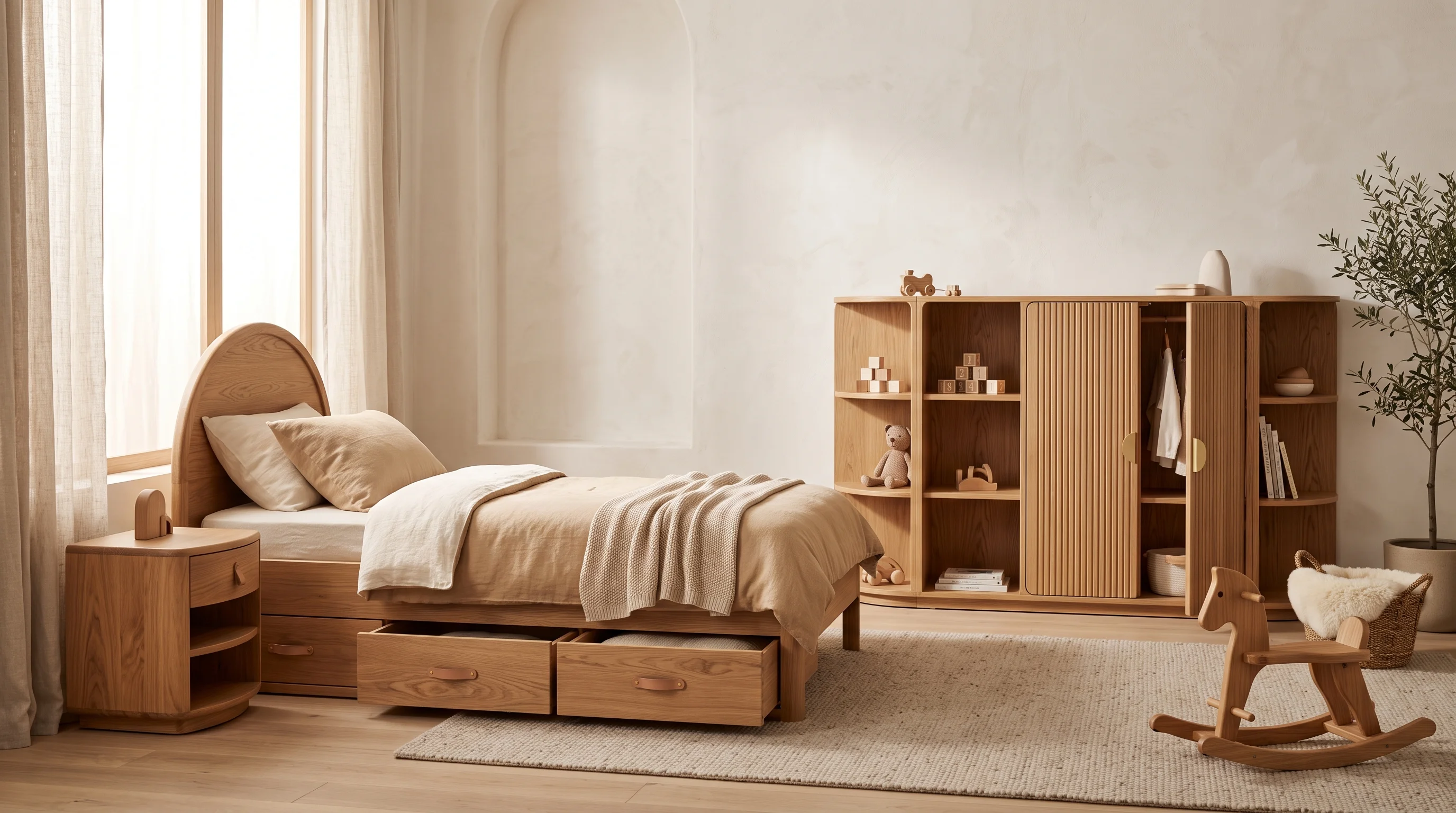 Custom Furniture discipline: bespoke European oak bunk beds and modular desks
